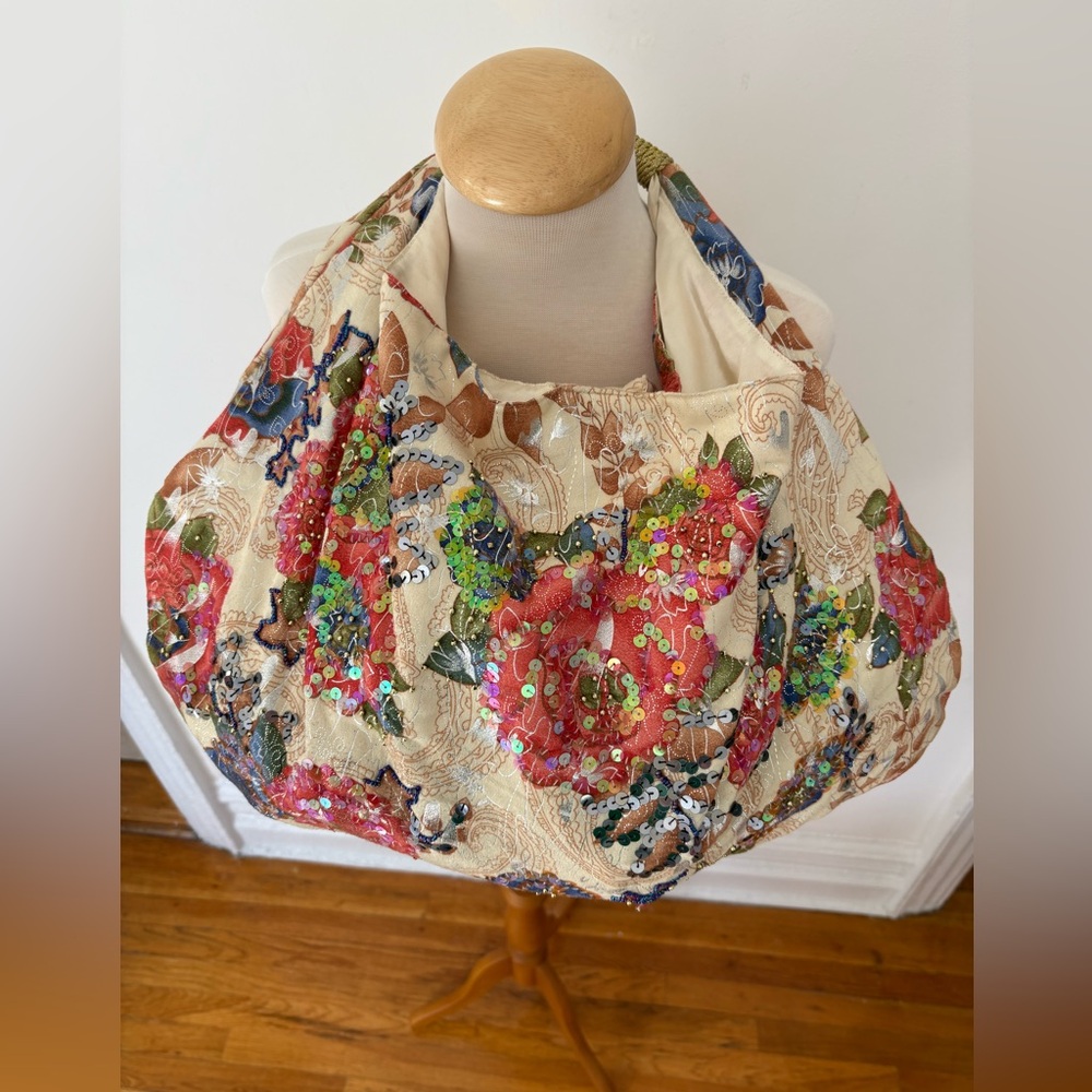 Vintage Floral Sequin Beaded Boho Shoulder Bag Tapestry Purse